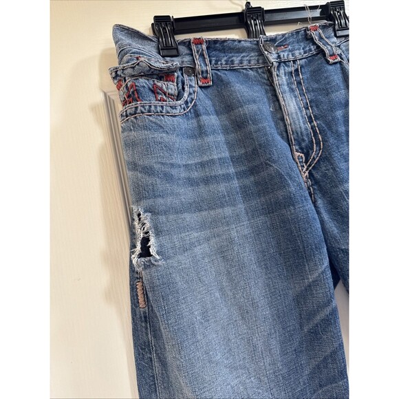 True Religion Men's Ricky Relaxed Straight Jeans Size 40 DistressedRed Stitching - Picture 9 of 11